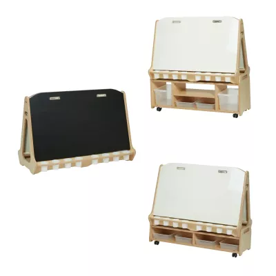 Kinderstaffelei, Kreidetafel, Whiteboard, Holzgestell, Aufbewahrungsfächer