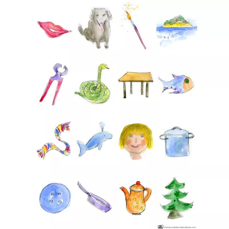wasserfarbe, illustration, objekte, kindlich, sammlung