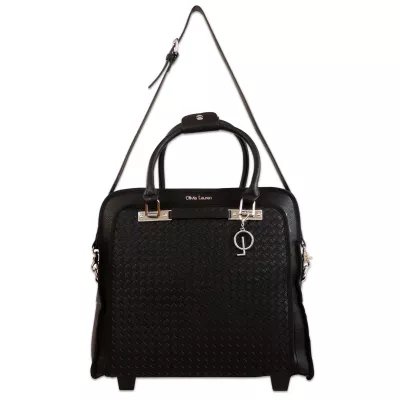 handtasche, schwarz, gewebtes muster, top-handle, schulterriemen