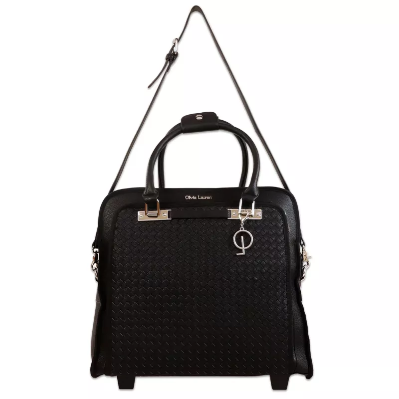 handtasche, schwarz, gewebtes muster, top-handle, schulterriemen