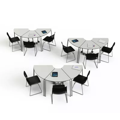 modularer Tisch, faltbarer Schreibtisch, Klassenzimmer-Set, Tablet auf Tisch, schwarzer Stuhl