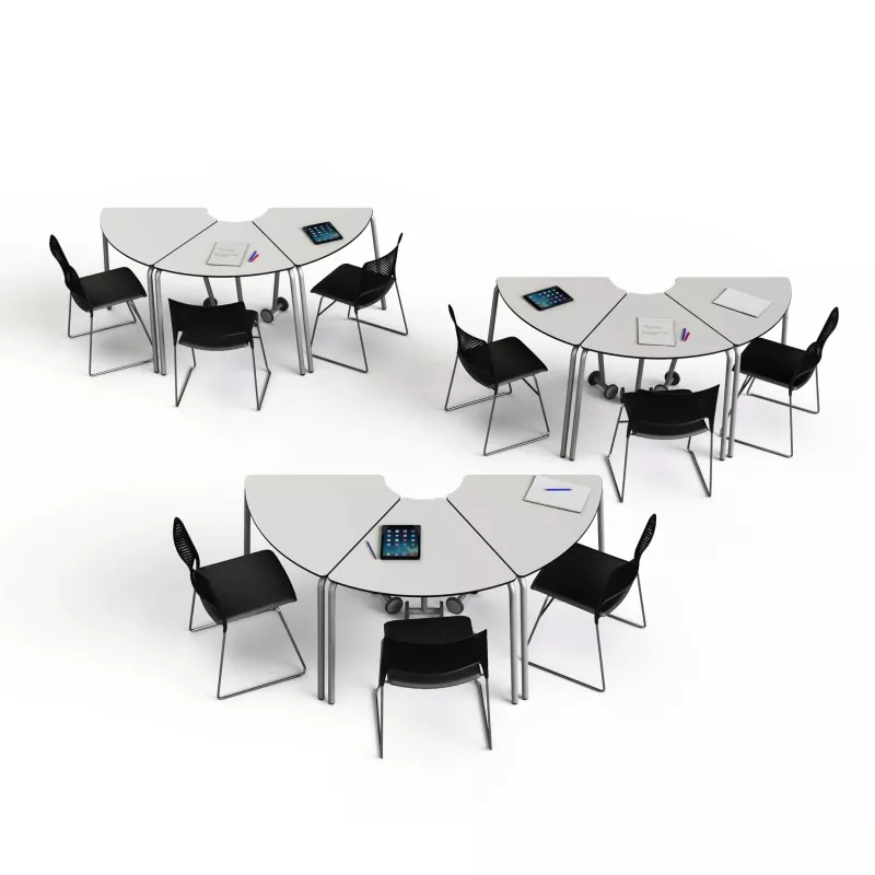 modularer Tisch, faltbarer Schreibtisch, Klassenzimmer-Set, Tablet auf Tisch, schwarzer Stuhl