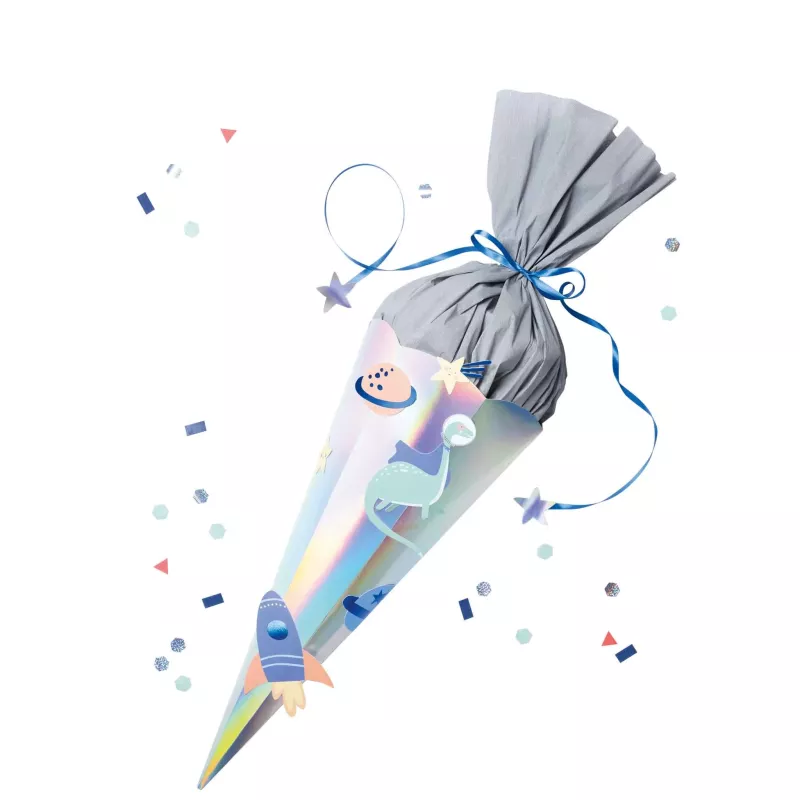 party-cone, gift-wavor, space-dinosaur, rocket, confetti