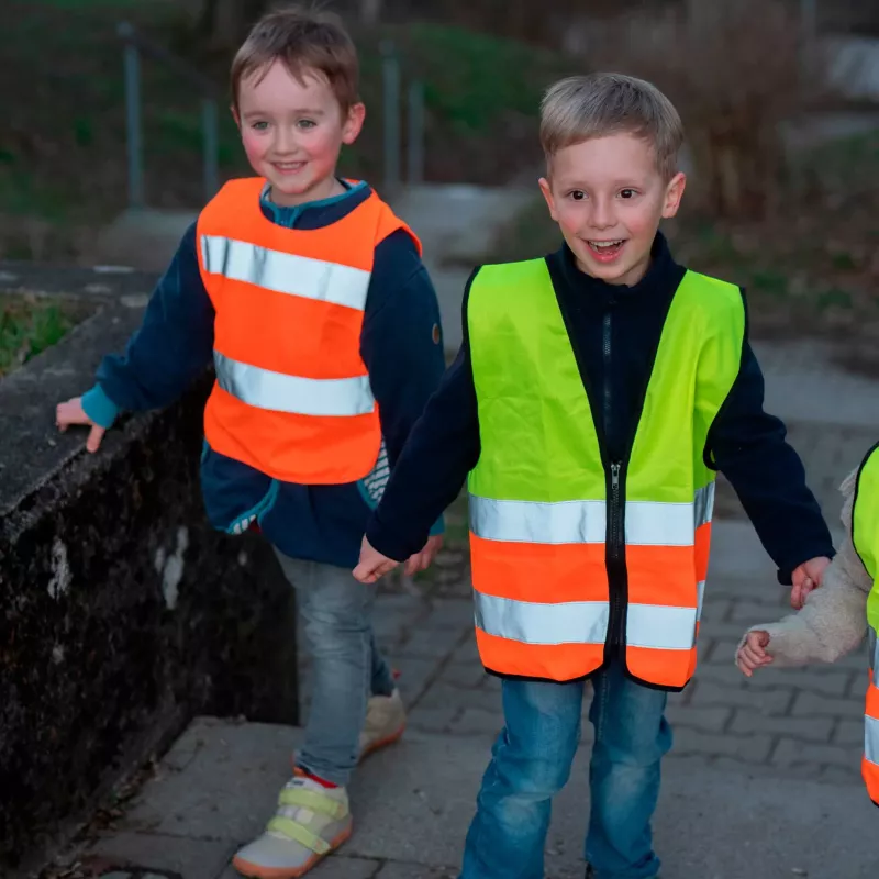 Kinderwarnweste, Reflektorstreifen, Neongelb, Neonorange, Reißverschluss