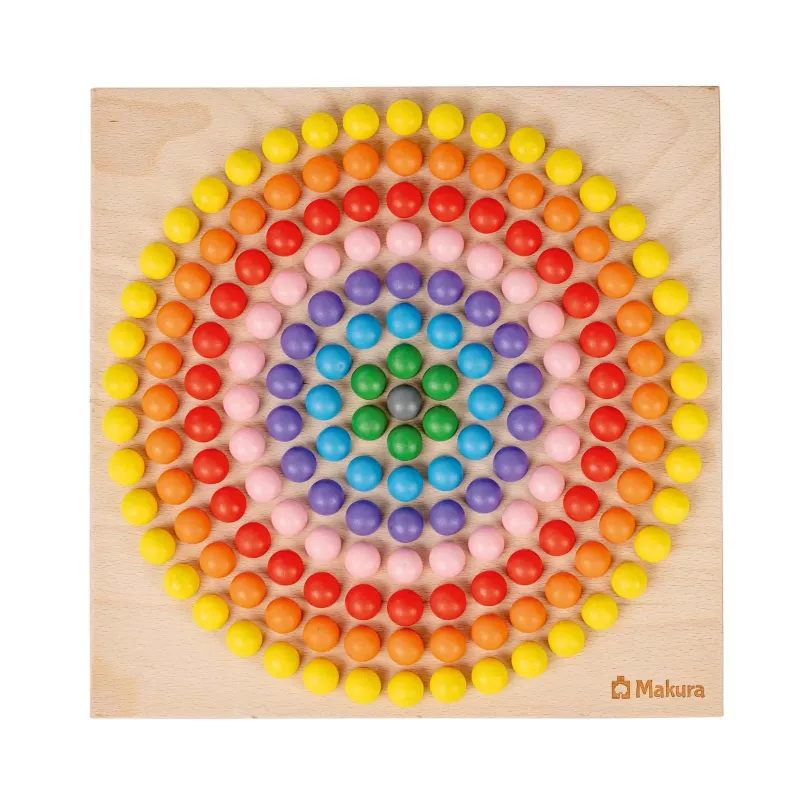 Holzspielplatte, Perlenset, Bunte Kugeln, Pyramide, Mosaik