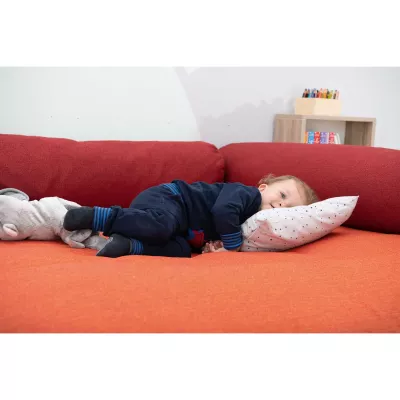 baby, child, Kissen, Couch, blau