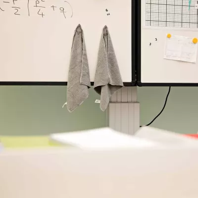 Handtücher, Tuch, Grau, hängen, Labor, Whiteboard
