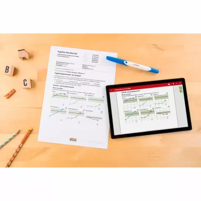 tablet, document, blauer stift, holzschreibtisch, Grafiken