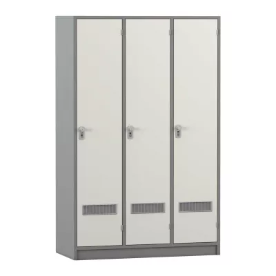 Schrank, Spind, Dreifach-Schranke, Metallschrank, Lüftungsgitter