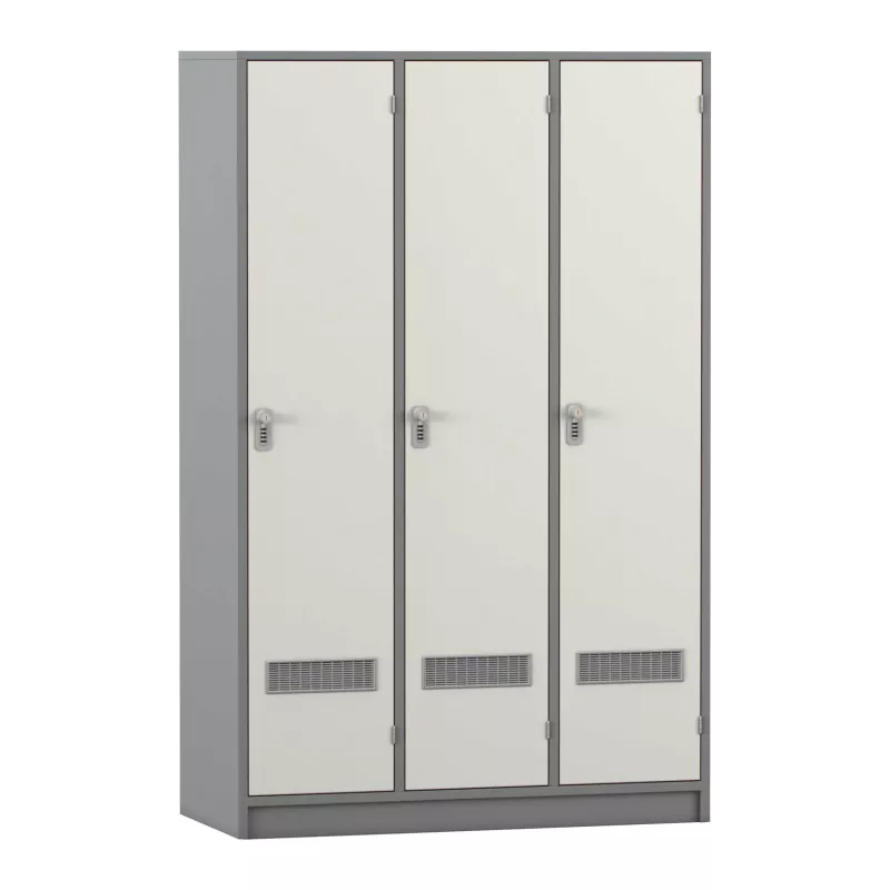 Schrank, Spind, Dreifach-Schranke, Metallschrank, Lüftungsgitter