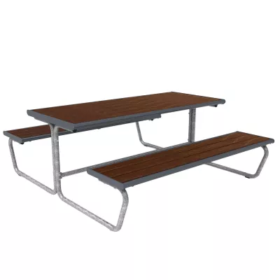 tisch, Picknicktisch, Holzplanken, Stahlrahmen, Hockersystem