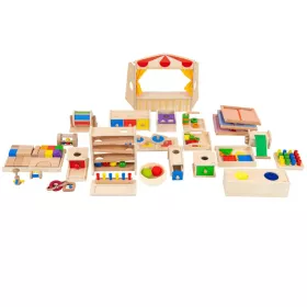 Großes Krippen-Set mit 24 Konzeptspielzeugen aus Holz