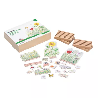 Holzspiel, Puzzle-Set, Wildblumen, Tierkarten, Magnetspielzeug