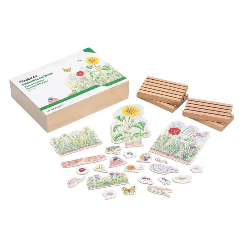 Holzspiel, Puzzle-Set, Wildblumen, Tierkarten, Magnetspielzeug