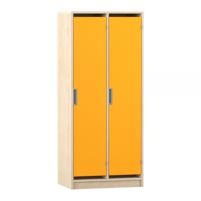 Schrank, Korpusholz, orange Türen, Doppeltschrank, Garderobenschrank