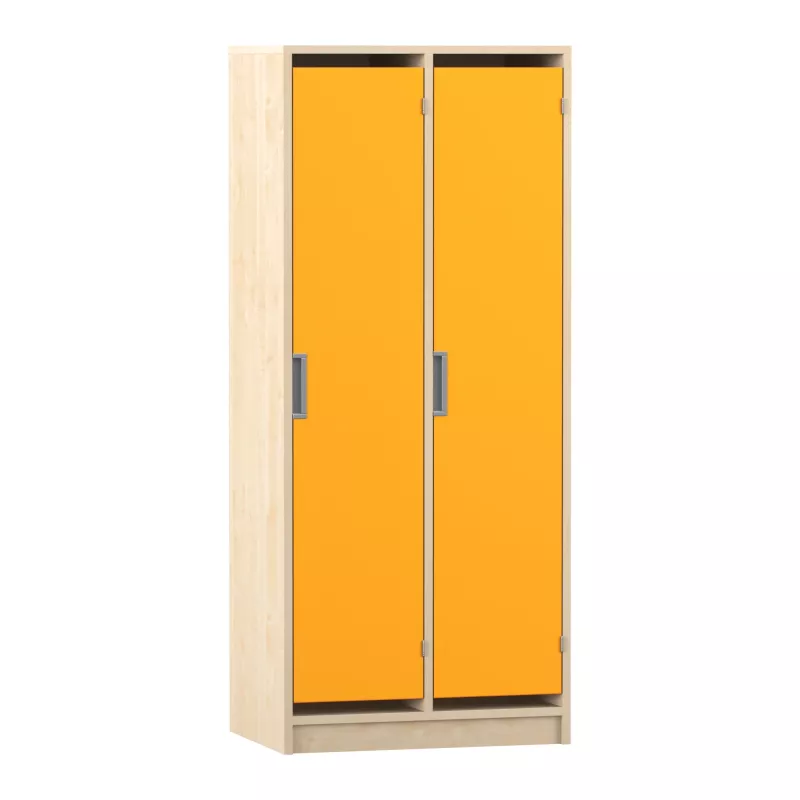 Schrank, Korpusholz, orange Türen, Doppeltschrank, Garderobenschrank
