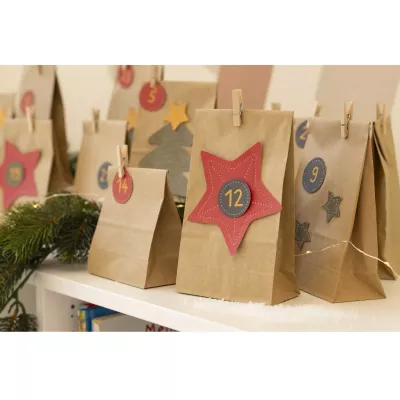 Advent calendar, Paper bag, Star shape, Stitched circle, Numbers