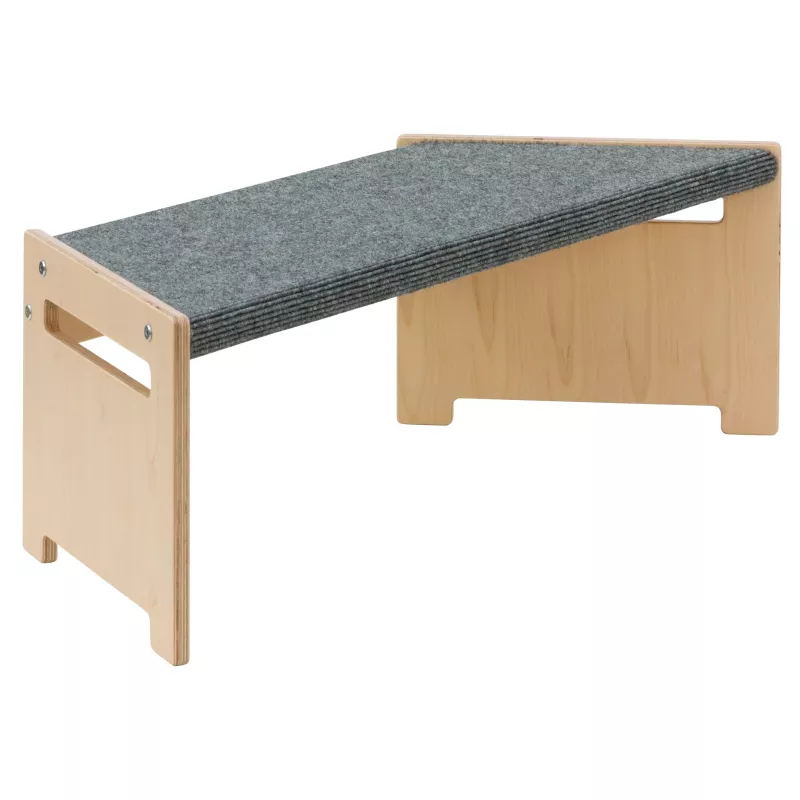 Kippsitz, Stufenbank, Holz, Grau Teppichstufe, Sichtbar Holzrahmen