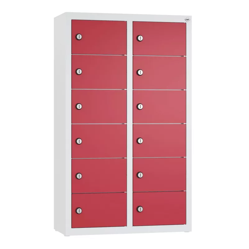 Schließfach, Spind, 14 Fächer, Metall, rot