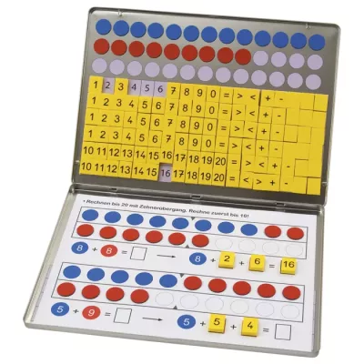 mathematik-lernset, rechenstäbe, farbige scheiben, taktile taschenversion, lernspielzeug