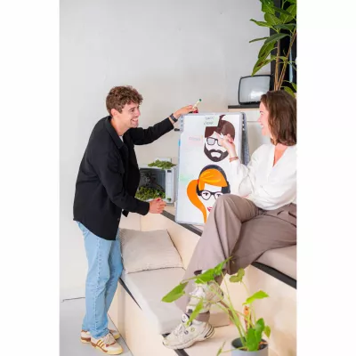 board, whiteboard, glass, plants, casual-clothing