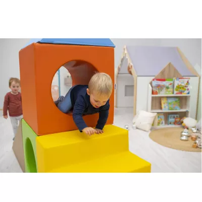 Kletterturm, Kinder-Spielanlage, Weiche Bausteine, Gelb, Orange
