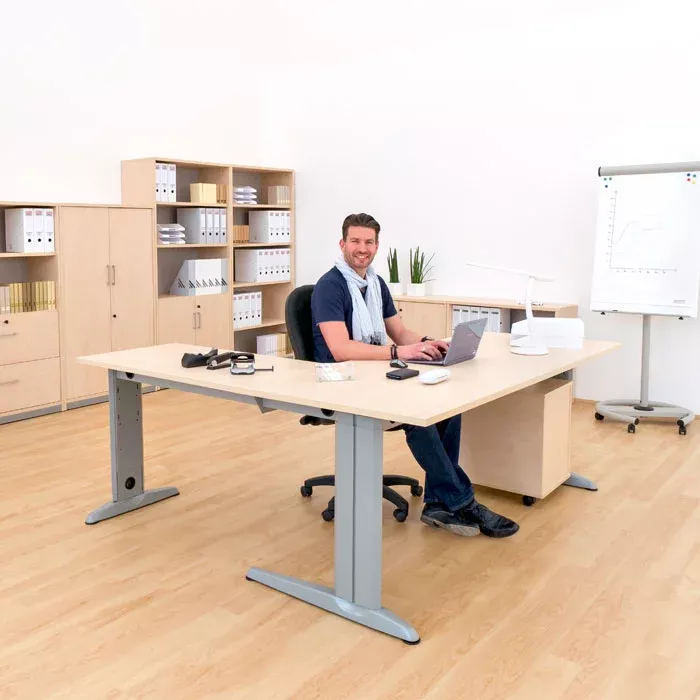 schreibtisch, büro, pult, computer, stuhl