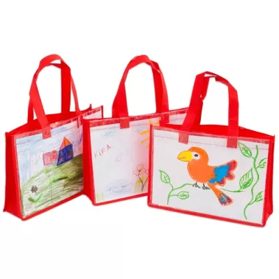 Tasche, Kinder, Kunstprojekt, Papierbeutel, rote Griffe