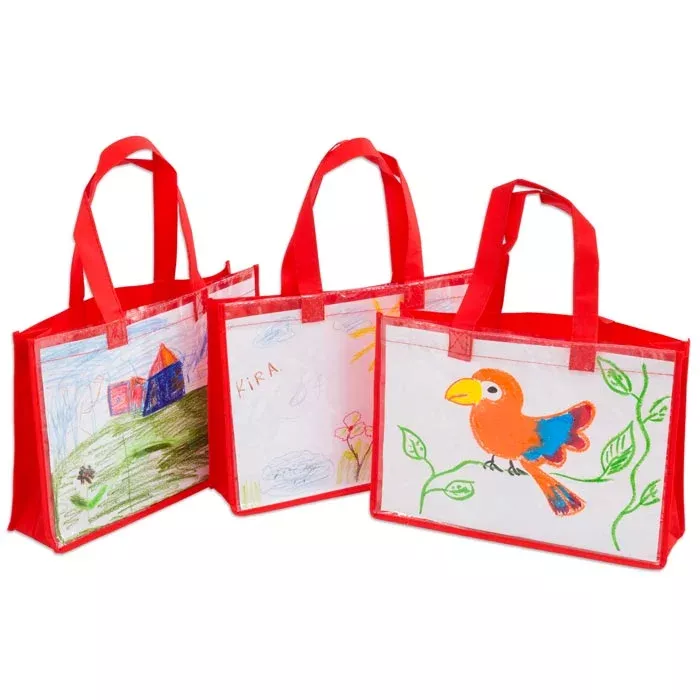 Tasche, Kinder, Kunstprojekt, Papierbeutel, rote Griffe