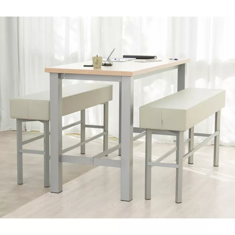 Esstisch-Set, Tischplatte, Metallgestell, Stuhlkissen, Grau