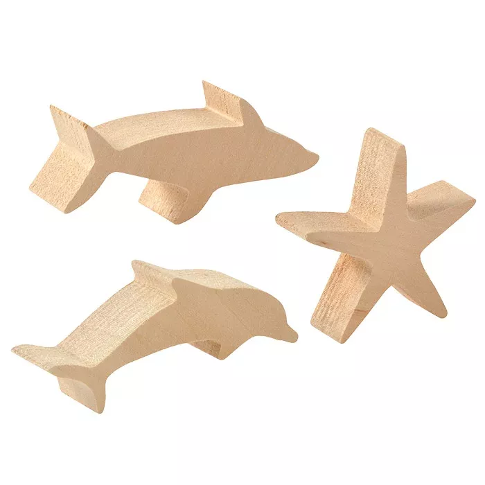 Holzspielzeug, Meerestiere, Fisch, Stern, Naturholz