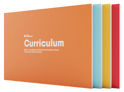 Curriculum Buch, orangenes Cover, gestapelteNotizbücher, bunte Rückenfarben, Bildungsmaterial