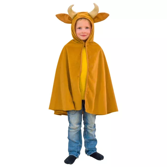 Cape, Hooded cloak, Kids costume, Antelope/Deer horns, Brown color