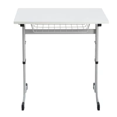 meidetisch, klapptisch, weiße oberfläche, metallbeine, korbablage