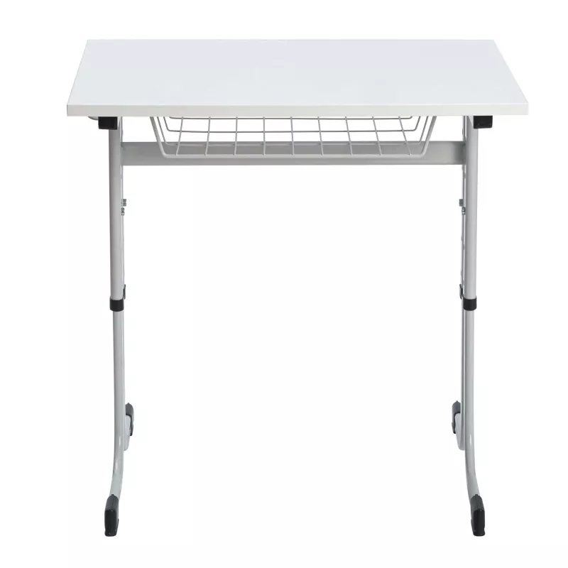 meidetisch, klapptisch, weiße oberfläche, metallbeine, korbablage