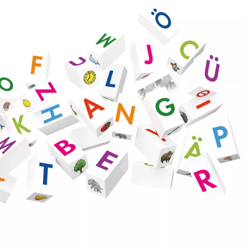 Alphabetblöcke, Buchstabensteine, Bildungsspielzeug, bunte Buchstaben, Tierbilder