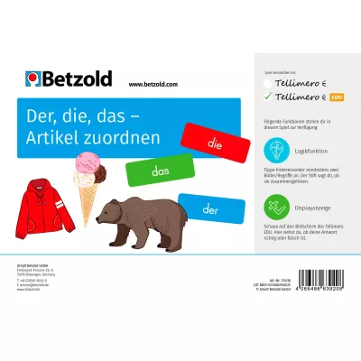 Lernspiel, Artikel zuordnen, TelliMero EDU, Geschlechtswörter, Logikfunktion