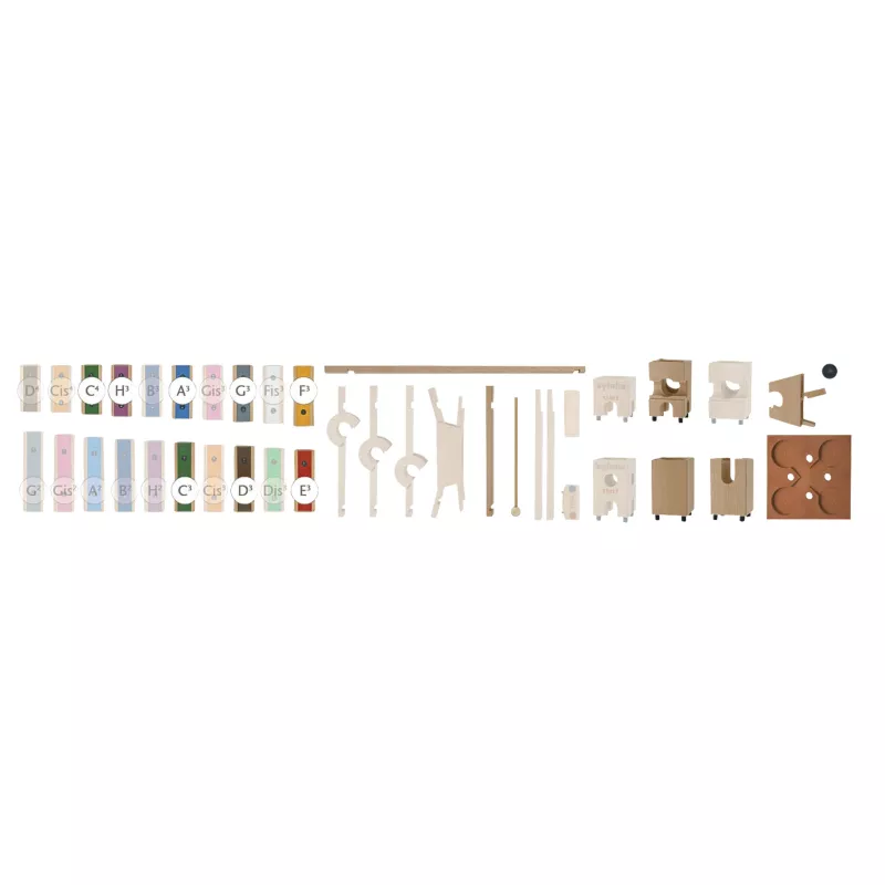 Holzbausteine, Konstruktionsset, bunte Bausteine, Regenbogenfarben, Montagebauteile