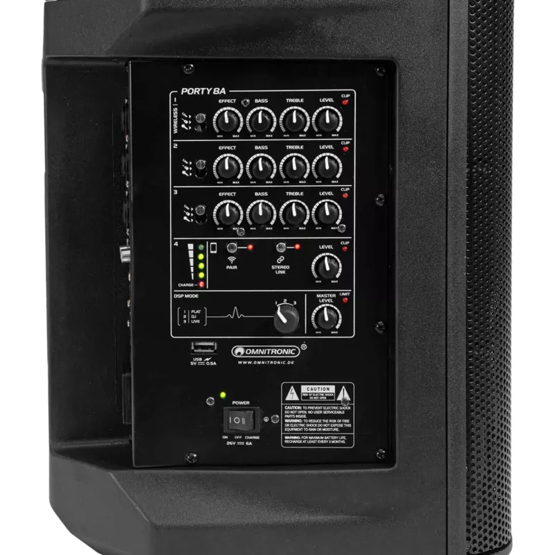 Aktivlautsprecher, Mixer-D model, Klangregelung, Lautsprechergehäuse, Anschlusspanel