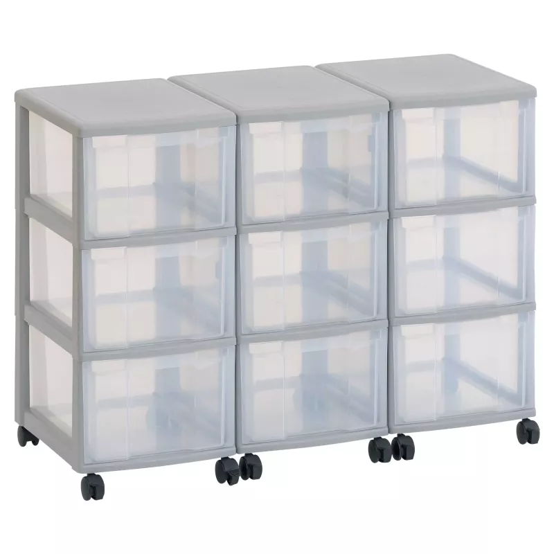 Modulregal, Aufbewahrungsboxen, Kunststoffboxen, Rollregal, Transparente Boxen