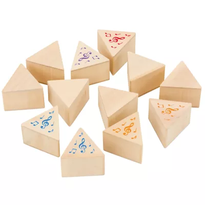 holzblocks, dreieckige blöcke, musiknoten, farbig gedruckt, spielzeug set