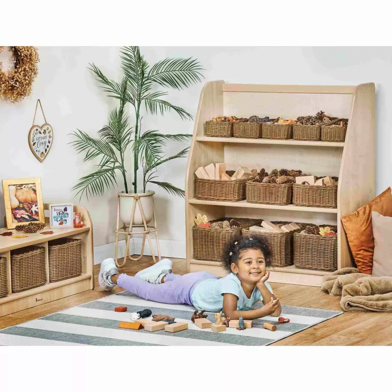 Kinderzimmer, Holzregal, Waldkorb, Spielzeug Holz, Möbelset