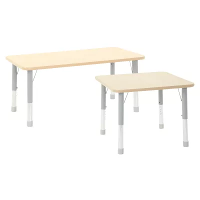 Schreibtisch, Kinderstuhl, Holzplatte, Metallbeine, Verstellbare Beinfueße