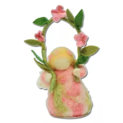Schaukelpuppe, Kunstplüsch, Girlande, Blütenkranz, Filzfigur
