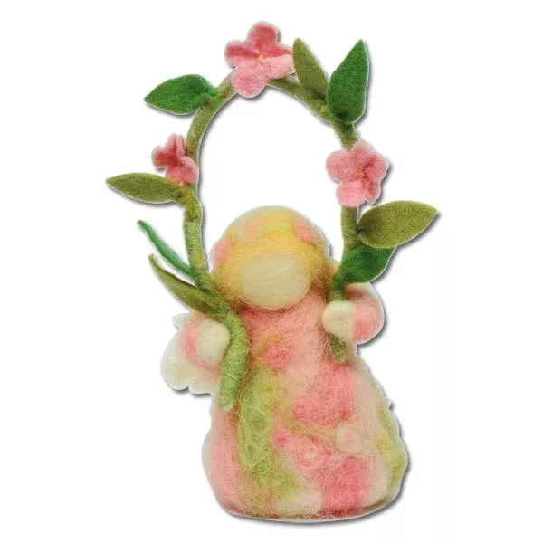 Schaukelpuppe, Kunstplüsch, Girlande, Blütenkranz, Filzfigur