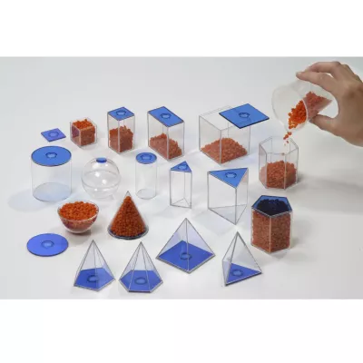 Acrylboxen, blaue Deckel, orangenKügelchen, geometrische Behälter, modulares Set