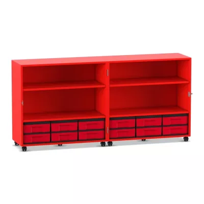 Mobile Klapp-Bibliothek mit Boxen