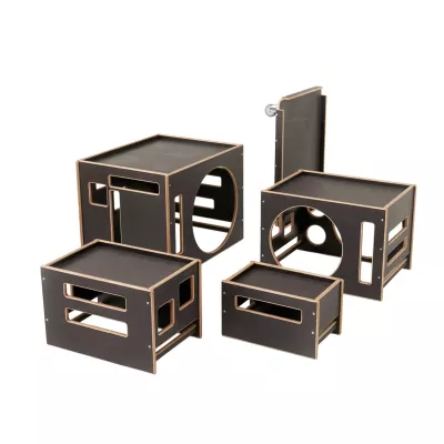 Wandregal, Holzstruktur, Schwarz, Kastensatz, Modulares Design