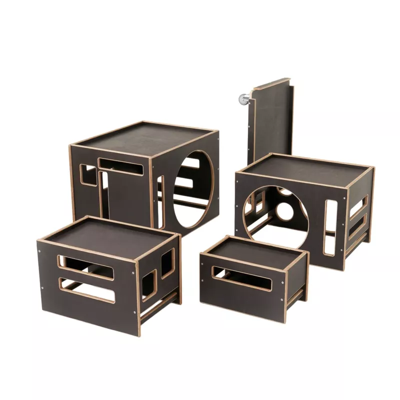 Wandregal, Holzstruktur, Schwarz, Kastensatz, Modulares Design