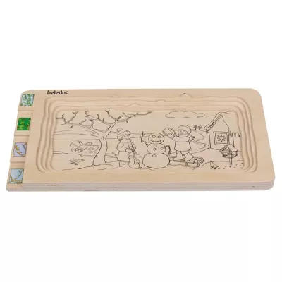 Holzplatte, Kinderzeichnung, Malbrett, Schneemann, Winterbild